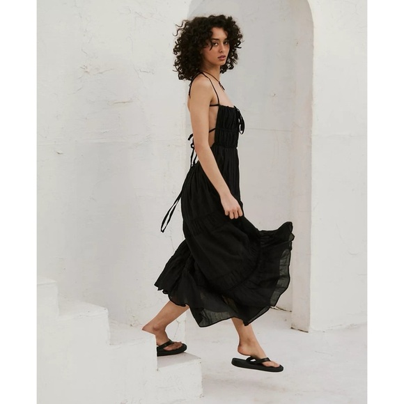 New Free People Taking Sides Maxi Dress Summer Sun Beach Halter in Black XL - Picture 7 of 10